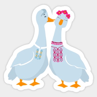 Ukranian geese, girl and boy Sticker